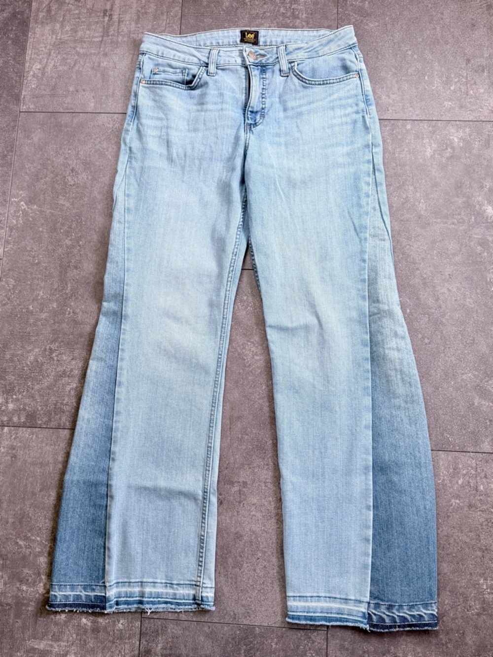 Upcycled LEE Denim Jeans with inset flared leg panels Wide Leg Patchwork sz 10